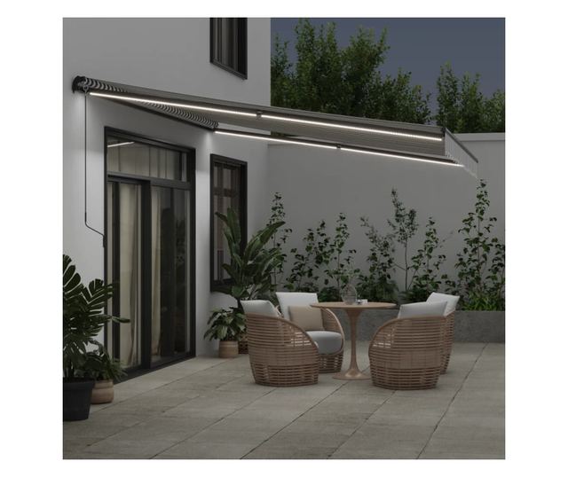 Ръчно прибираща се тента с LED, антрацит и бял, 450x300 см