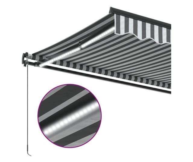 Ръчно прибираща се тента с LED, антрацит и бял, 450x300 см