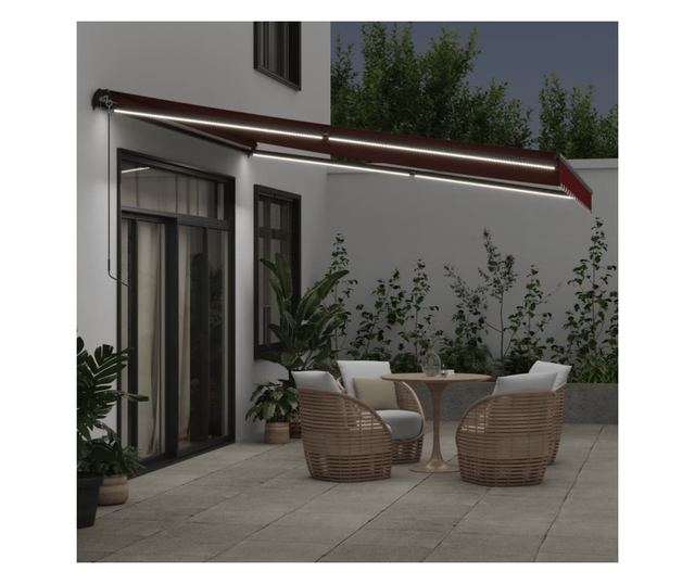 Ръчно прибираща се тента с LED, бордо, 400x350 см