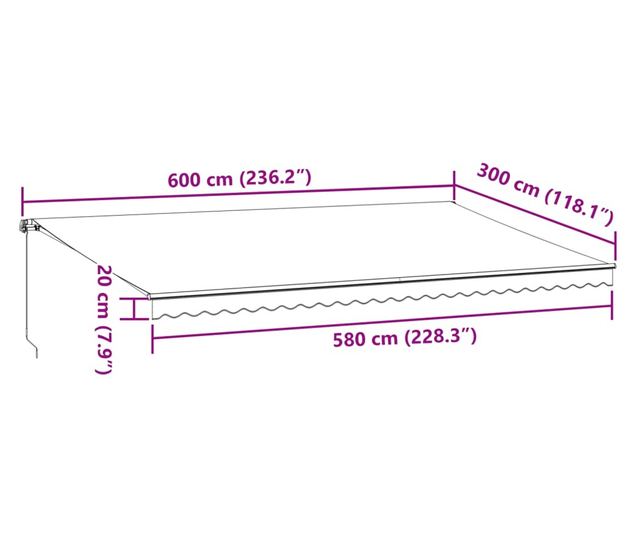 Ръчно прибиращ се сенник, кафяв, 600x300 см