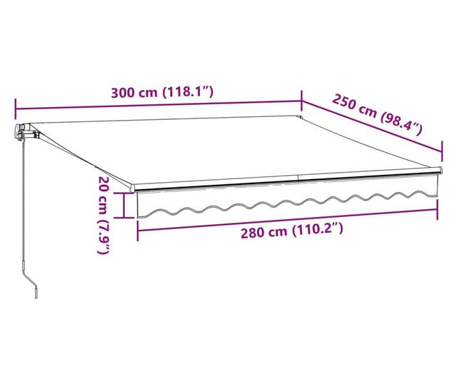 Ръчно прибираща се тента, кафява, 300x250 см