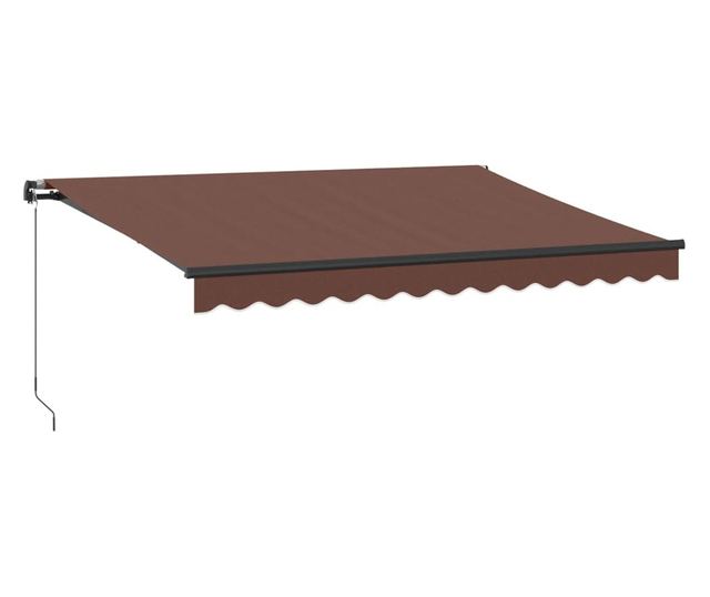 Ръчно прибираща се тента с LED, кафява, 350x250 см