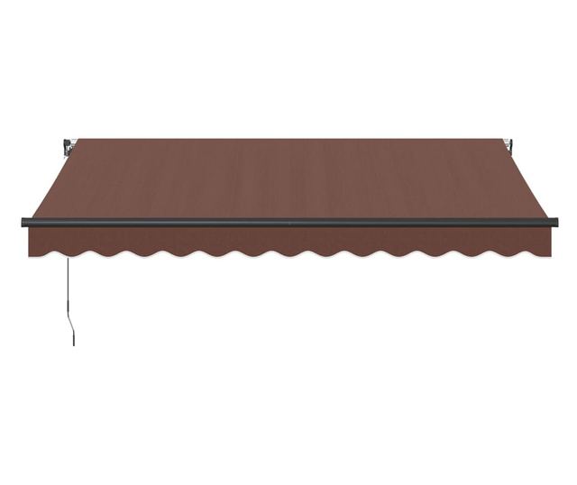 Ръчно прибираща се тента с LED, кафява, 350x250 см