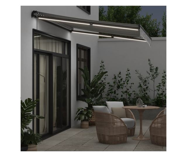 Ръчно прибираща се тента с LED, антрацит и бял, 300x250 см