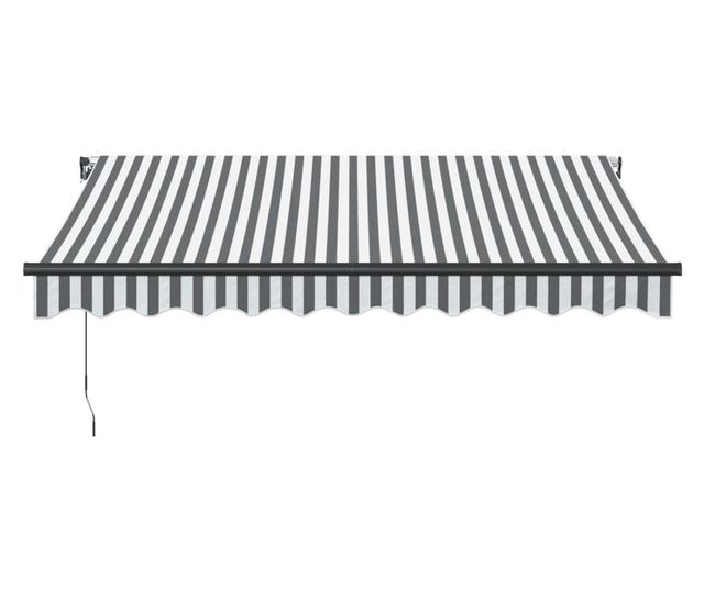 Ръчно прибираща се тента с LED, антрацит и бял, 300x250 см