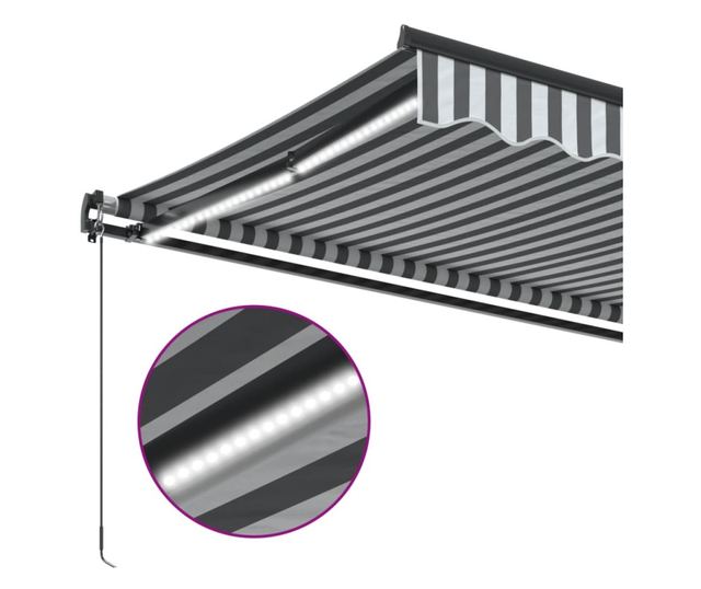 Ръчно прибираща се тента с LED, антрацит и бял, 300x250 см