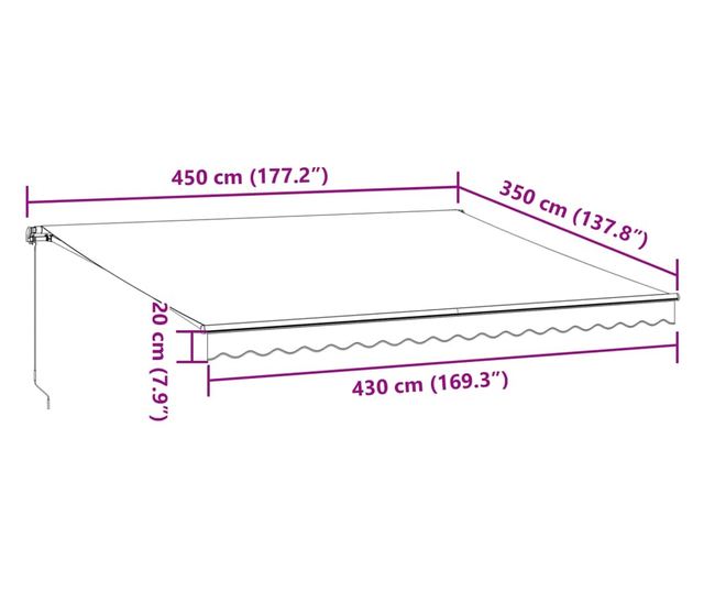 Ръчно прибираща се тента, бордо, 450x350 см