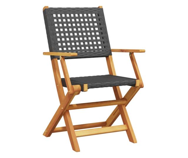 Сгъваеми градински столове 4 бр черен полиратан и дърво масив