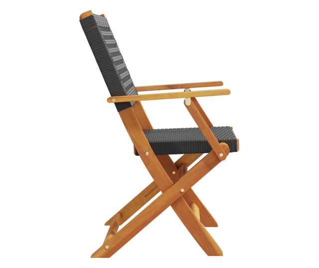 Сгъваеми градински столове 4 бр черен полиратан и дърво масив