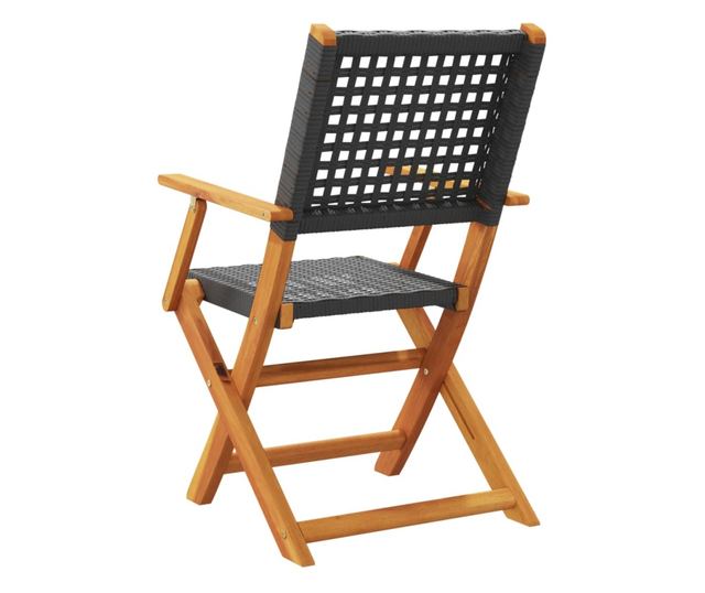 Сгъваеми градински столове 4 бр черен полиратан и дърво масив