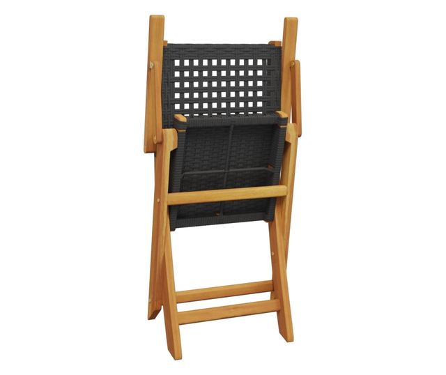 Сгъваеми градински столове 4 бр черен полиратан и дърво масив