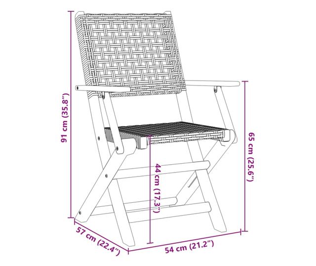 Сгъваеми градински столове 4 бр черен полиратан и дърво масив