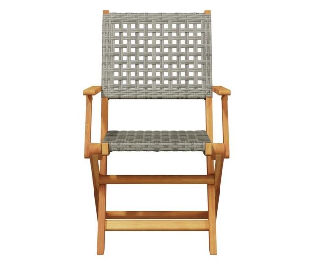 Сгъваеми градински столове, 8 бр, сив, полиратан и дърво масив