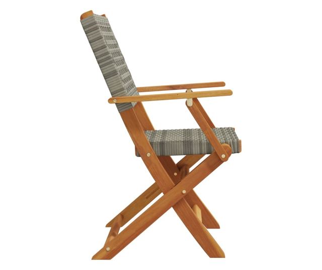 Сгъваеми градински столове, 8 бр, сив, полиратан и дърво масив