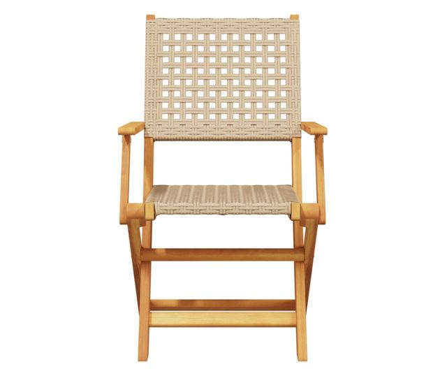 Сгъваеми градински столове 6 бр бежов полиратан и дърво масив