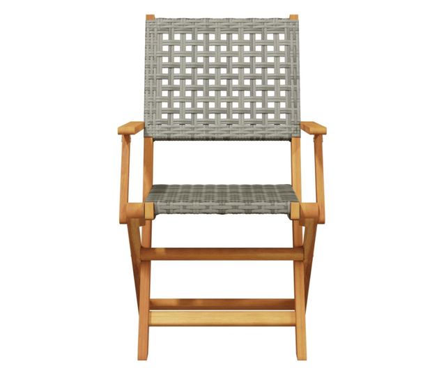 Сгъваеми градински столове, 6 бр, сив, полиратан и дърво масив