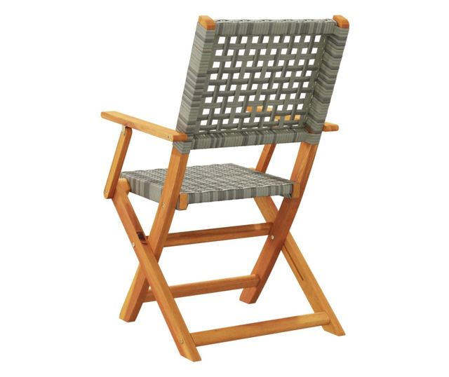 Сгъваеми градински столове, 6 бр, сив, полиратан и дърво масив