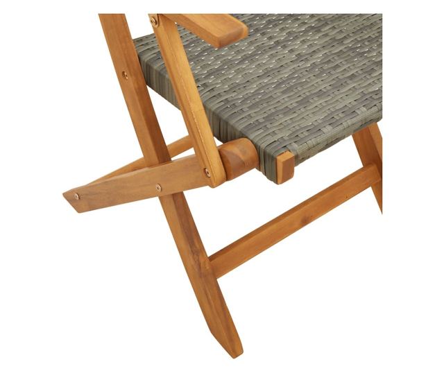 Сгъваеми градински столове, 8 бр, сив, полиратан и дърво масив