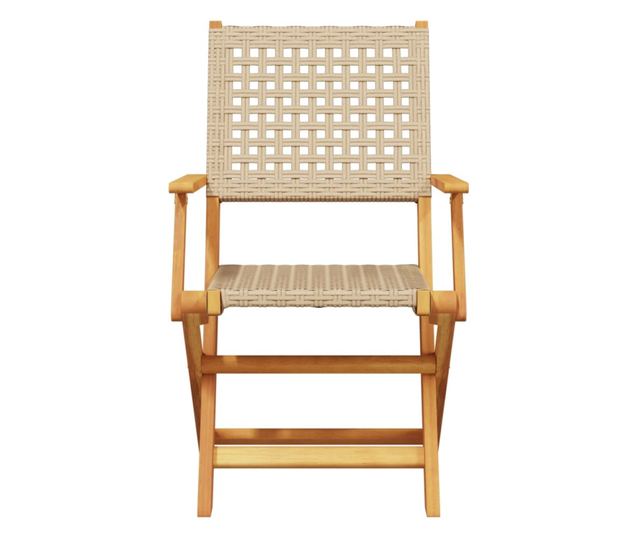 Сгъваеми градински столове 4 бр бежов полиратан и дърво масив