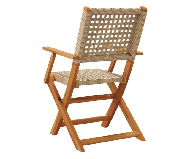 Сгъваеми градински столове 6 бр бежов полиратан и дърво масив