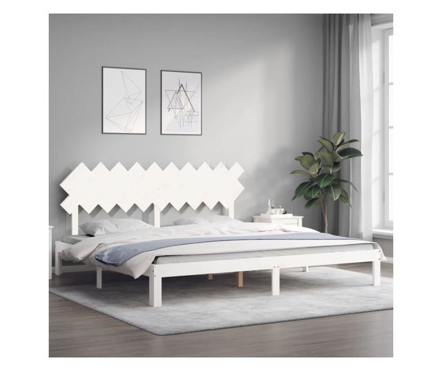 Рамка за легло с табла, бяла, 200x200 см, масивно дърво