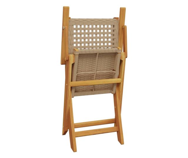 Сгъваеми градински столове 6 бр бежов полиратан и дърво масив