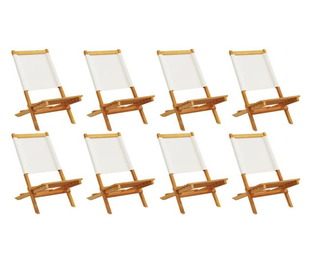 Сгъваеми градински столове, 8 бр, кремави, плат и дърво масив