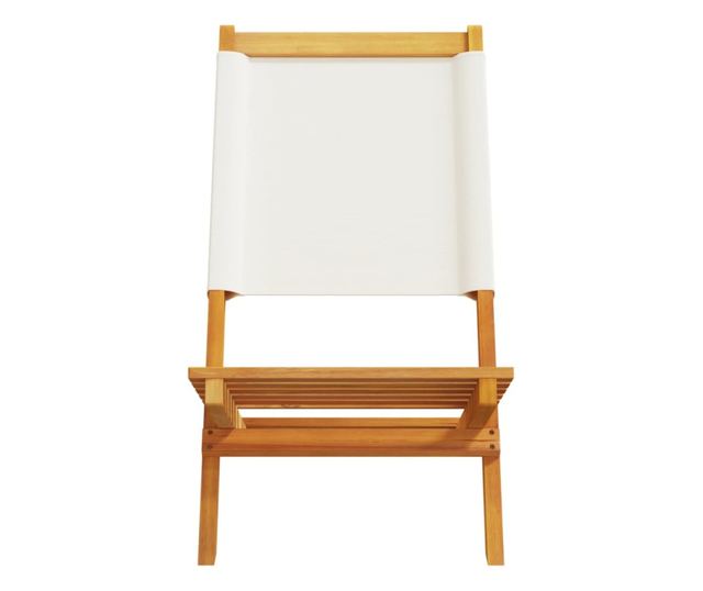 Сгъваеми градински столове, 8 бр, кремави, плат и дърво масив