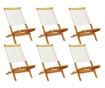 Сгъваеми градински столове, 6 бр, кремави, плат и дърво масив