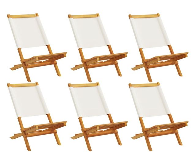 Сгъваеми градински столове, 6 бр, кремави, плат и дърво масив
