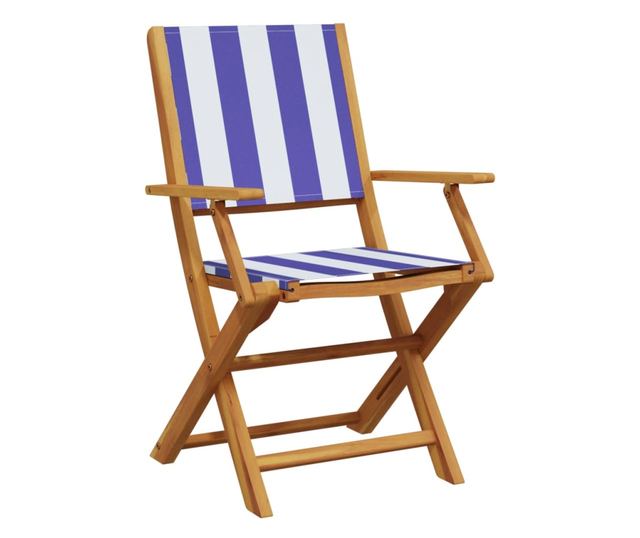 Сгъваеми градински столове 4 бр синьо-бял плат и дърво масив