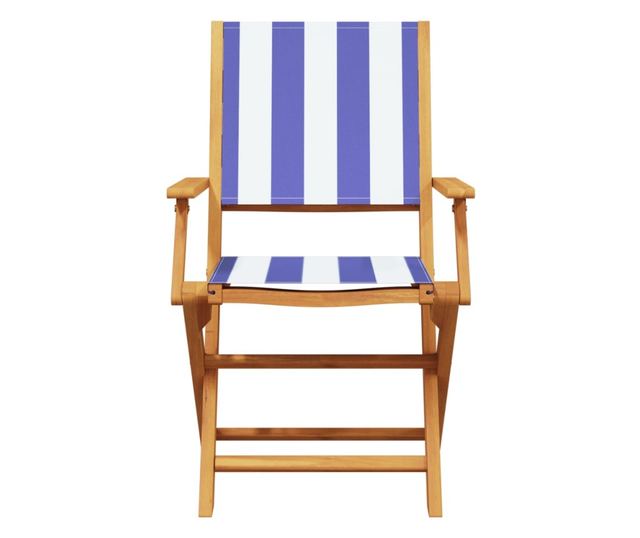 Сгъваеми градински столове 4 бр синьо-бял плат и дърво масив