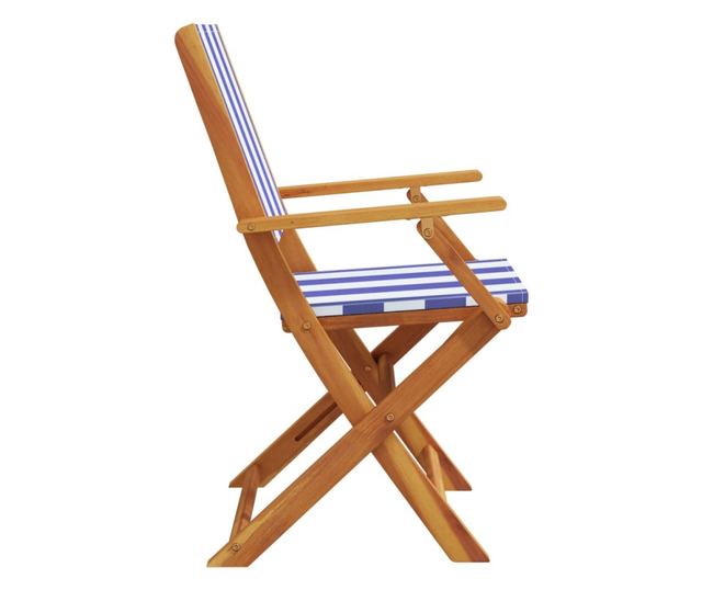 Сгъваеми градински столове 4 бр синьо-бял плат и дърво масив