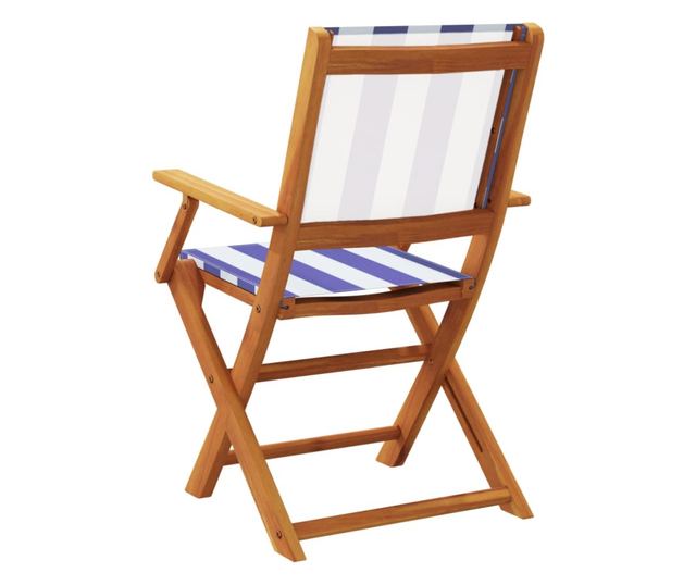 Сгъваеми градински столове 4 бр синьо-бял плат и дърво масив