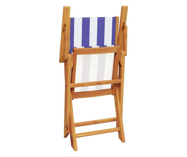 Сгъваеми градински столове 4 бр синьо-бял плат и дърво масив