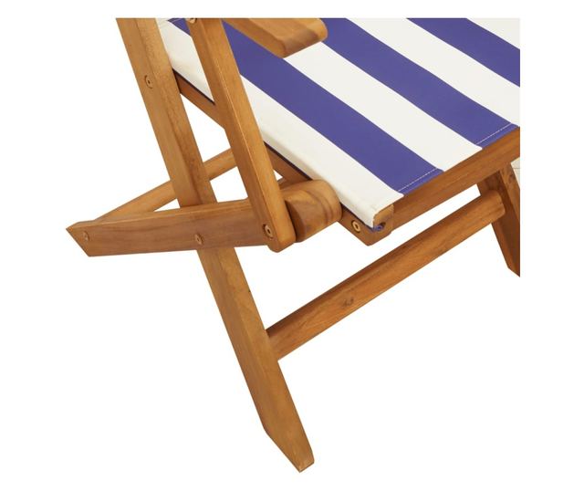 Сгъваеми градински столове 4 бр синьо-бял плат и дърво масив