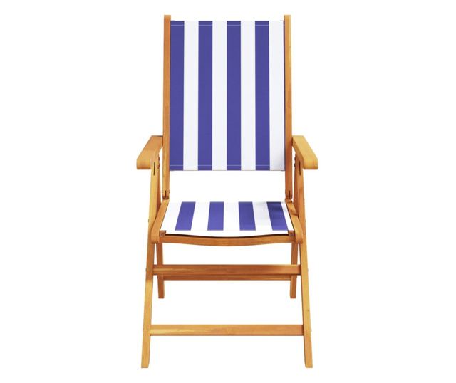 Накланящи градински столове 4 бр синьо-бял плат и дърво масив