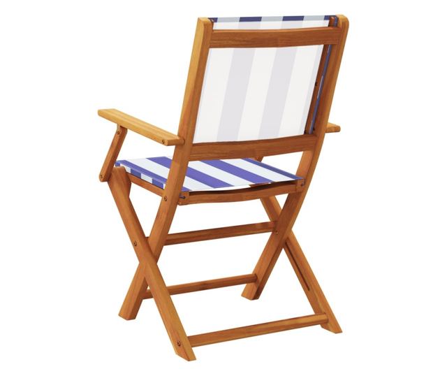 Сгъваеми градински столове 8 бр синьо-бял плат и дърво масив