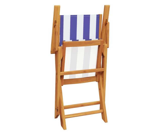 Сгъваеми градински столове 8 бр синьо-бял плат и дърво масив