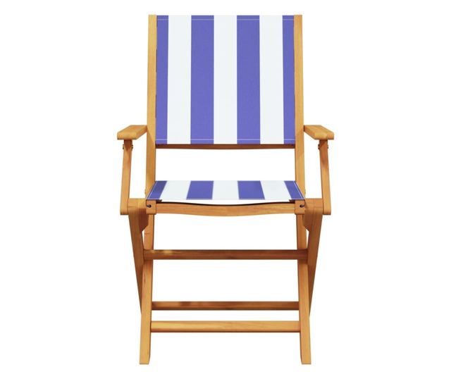 Сгъваеми градински столове 6 бр синьо-бял плат и дърво масив