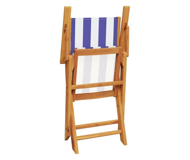 Сгъваеми градински столове 6 бр синьо-бял плат и дърво масив