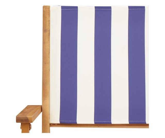 Сгъваеми градински столове 6 бр синьо-бял плат и дърво масив