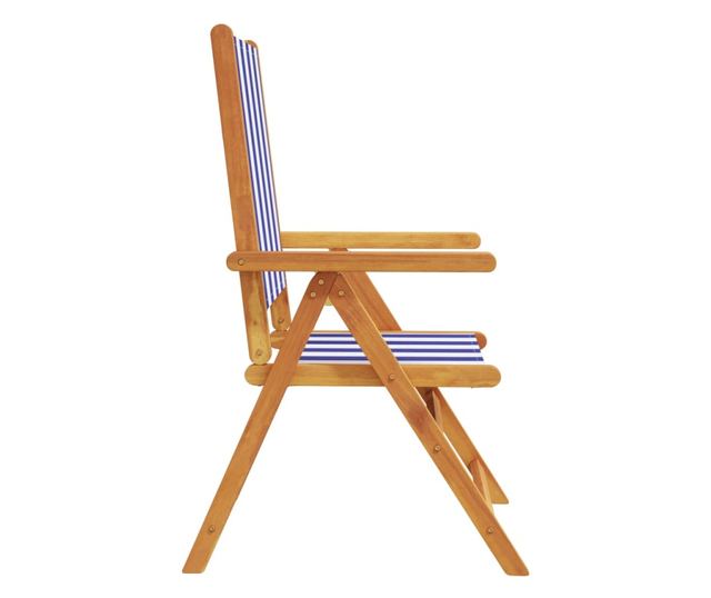 Накланящи градински столове 4 бр синьо-бял плат и дърво масив