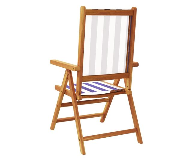 Накланящи градински столове 4 бр синьо-бял плат и дърво масив