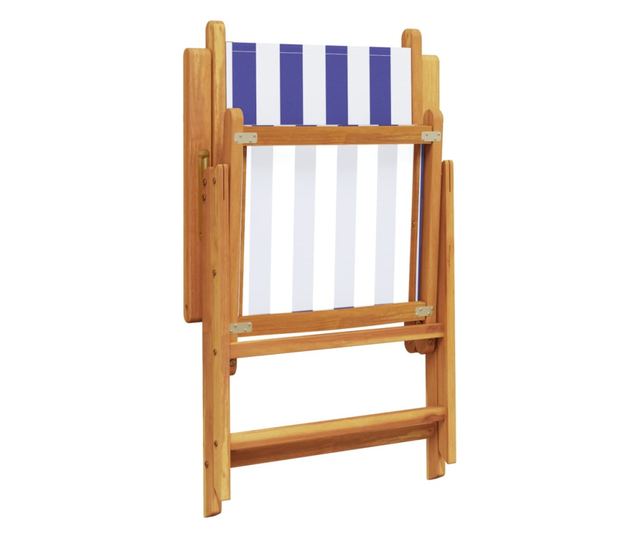 Накланящи градински столове 4 бр синьо-бял плат и дърво масив