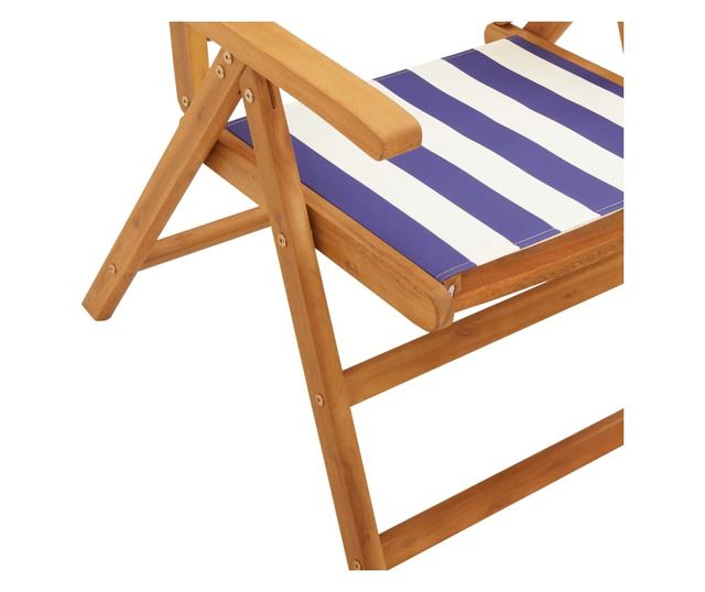 Накланящи градински столове 8 бр синьо-бял плат и дърво масив