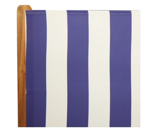 Накланящи градински столове 8 бр синьо-бял плат и дърво масив