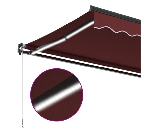 Ръчно прибираща се тента с LED, бордо, 350x250 см