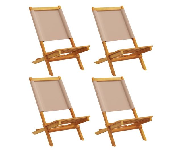 Сгъваеми градински столове, 4 бр, таупе, плат и дърво масив