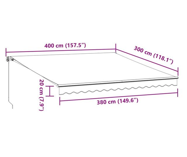 Ръчно прибираща се тента, бордо, 400x300 см